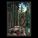 T-Rex chase woodblock